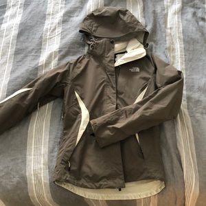 Brown and cream The North Face winter coat
